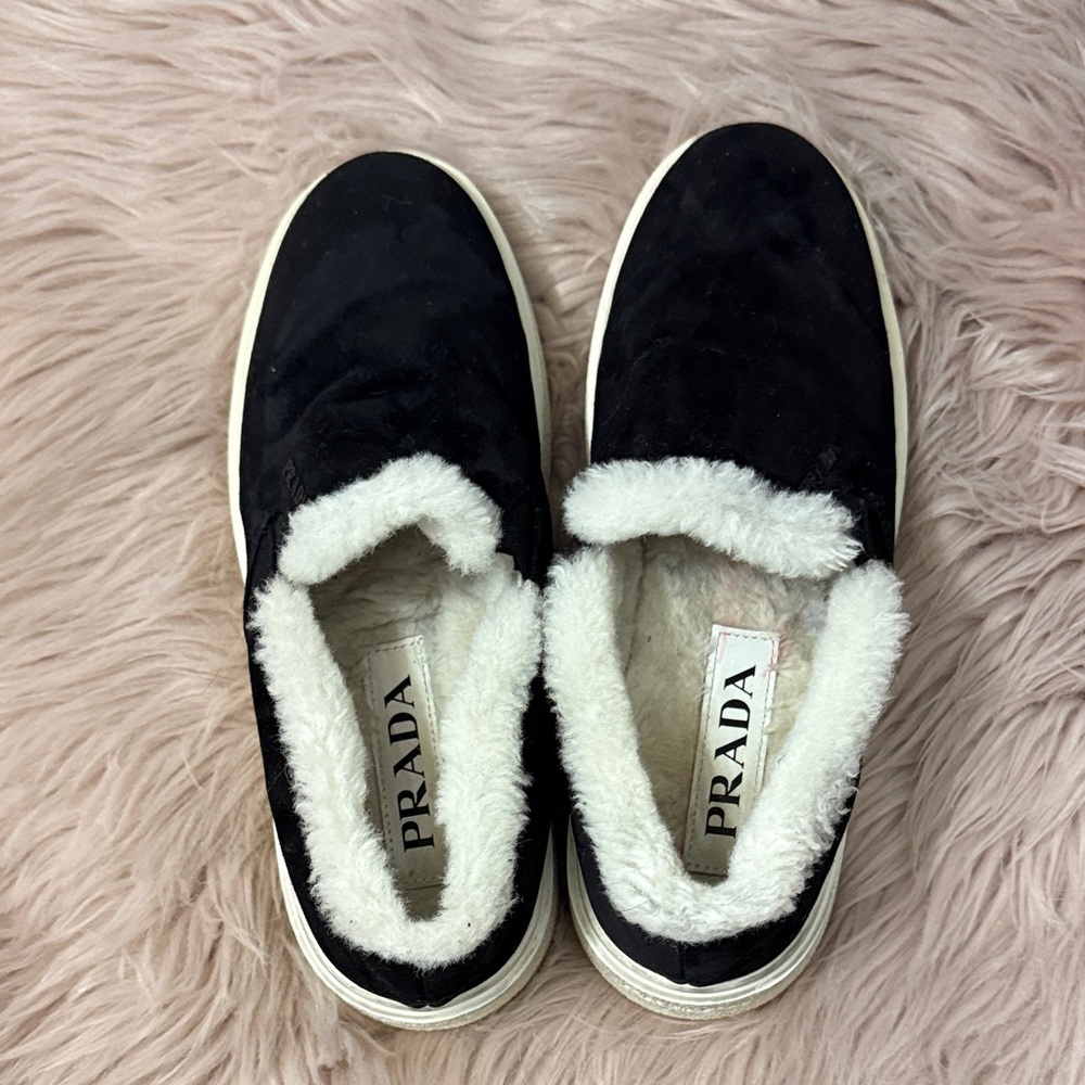 Prada Suede Sherling Black Slip-On Shoes size 37 or 7 to 7.5 - Picture 4 of 11